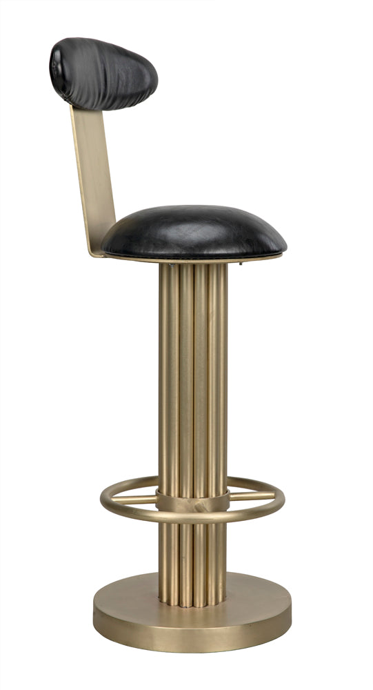 Sedes Art Deco Swivel Stool Black Leather Seat Antiqued Brass Iron Base for Kitchen Bar