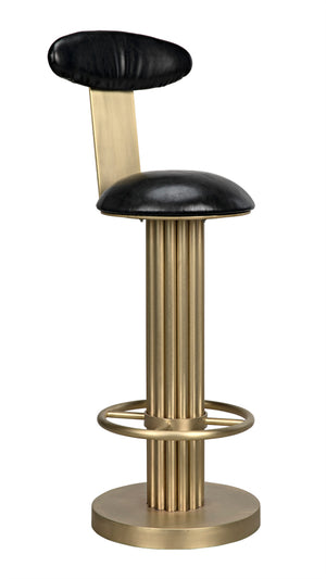 Sedes Art Deco Swivel Stool Black Leather Seat Antiqued Brass Iron Base for Kitchen Bar