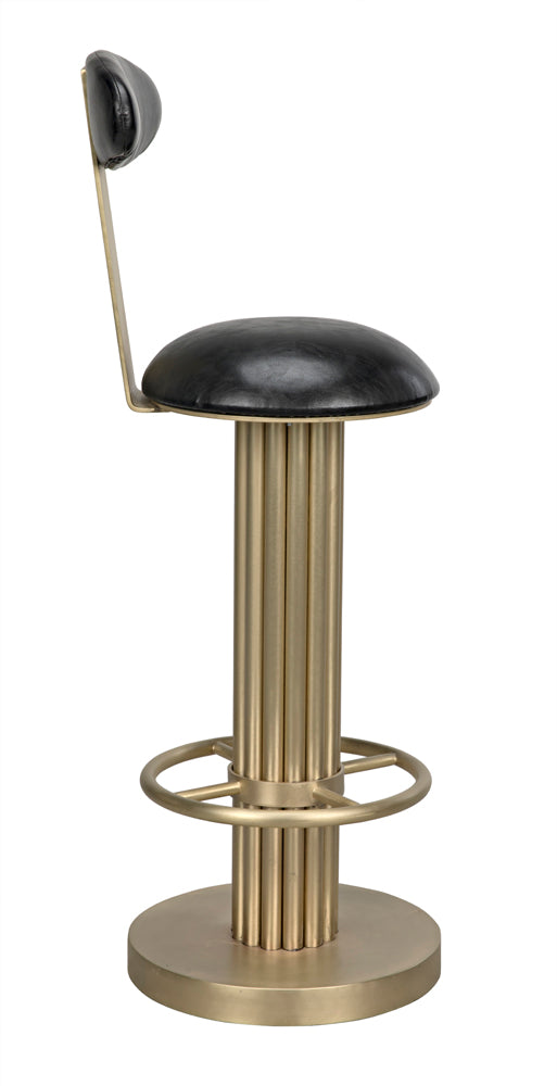 Sedes Art Deco Swivel Stool Black Leather Seat Antiqued Brass Iron Base for Kitchen Bar
