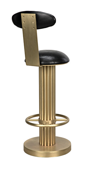 Sedes Art Deco Swivel Stool Black Leather Seat Antiqued Brass Iron Base for Kitchen Bar