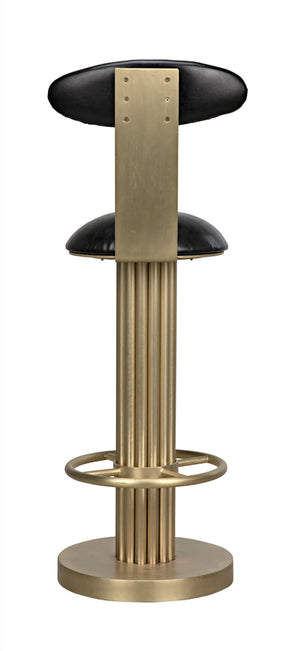 Sedes Art Deco Swivel Stool Black Leather Seat Antiqued Brass Iron Base for Kitchen Bar