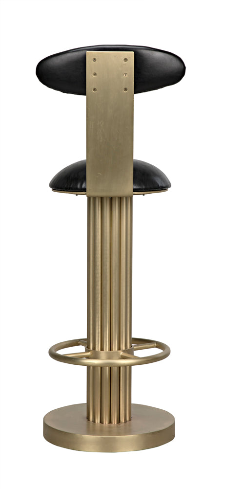 Sedes Art Deco Swivel Stool Black Leather Seat Antiqued Brass Iron Base for Kitchen Bar