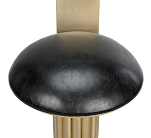 Sedes Art Deco Swivel Stool Black Leather Seat Antiqued Brass Iron Base for Kitchen Bar