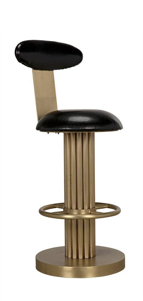 Sedes Art Deco Swivel Stool Black Leather Seat Antiqued Brass Iron Base for Kitchen Bar