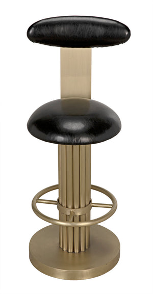 Sedes Art Deco Swivel Stool Black Leather Seat Antiqued Brass Iron Base for Kitchen Bar