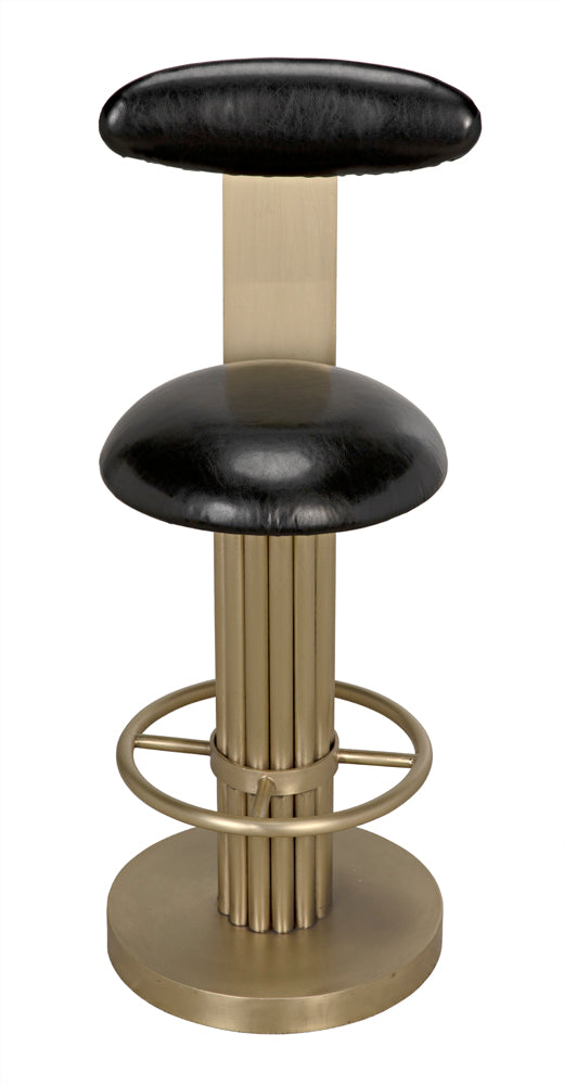 Sedes Art Deco Swivel Stool Black Leather Seat Antiqued Brass Iron Base for Kitchen Bar