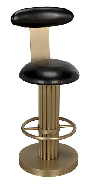 Sedes Art Deco Swivel Stool Black Leather Seat Antiqued Brass Iron Base for Kitchen Bar