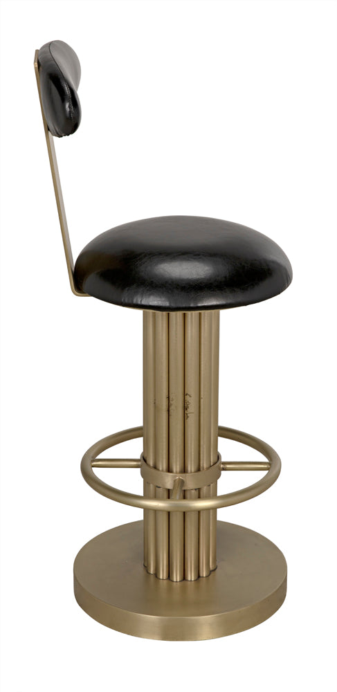 Sedes Art Deco Swivel Stool Black Leather Seat Antiqued Brass Iron Base for Kitchen Bar