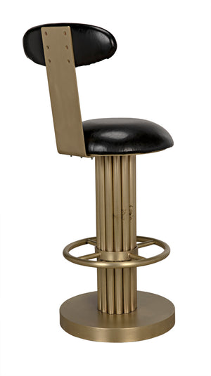 Sedes Art Deco Swivel Stool Black Leather Seat Antiqued Brass Iron Base for Kitchen Bar