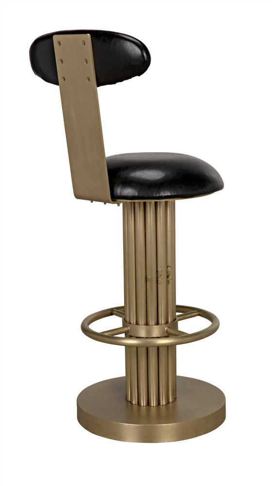 Sedes Art Deco Swivel Stool Black Leather Seat Antiqued Brass Iron Base for Kitchen Bar