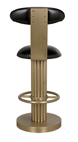 Sedes Art Deco Swivel Stool Black Leather Seat Antiqued Brass Iron Base for Kitchen Bar