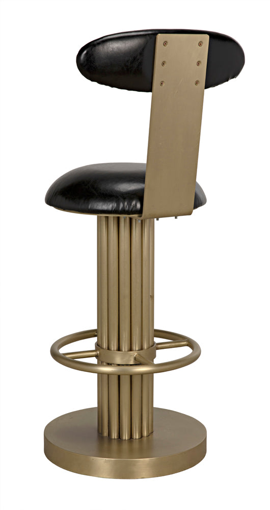 Sedes Art Deco Swivel Stool Black Leather Seat Antiqued Brass Iron Base for Kitchen Bar