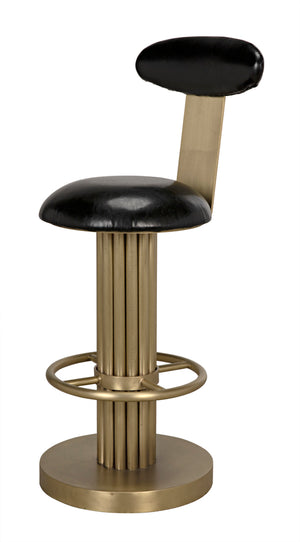 Sedes Art Deco Swivel Stool Black Leather Seat Antiqued Brass Iron Base for Kitchen Bar