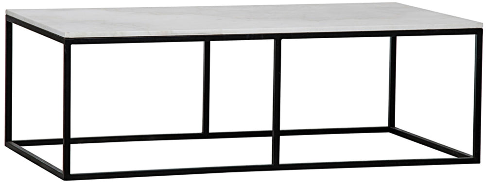 Noir Lois Coffee Table - Luxurious Bianco Crown Marble with Slim Matte Black Iron Frame for Modern Spaces GTAB1002MTB