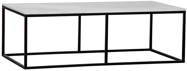 Noir Lois Coffee Table - Luxurious Bianco Crown Marble with Slim Matte Black Iron Frame for Modern Spaces GTAB1002MTB