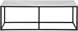 Noir Lois Coffee Table - Luxurious Bianco Crown Marble with Slim Matte Black Iron Frame for Modern Spaces GTAB1002MTB