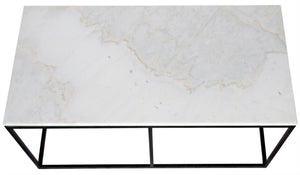 Noir Lois Coffee Table - Luxurious Bianco Crown Marble with Slim Matte Black Iron Frame for Modern Spaces GTAB1002MTB