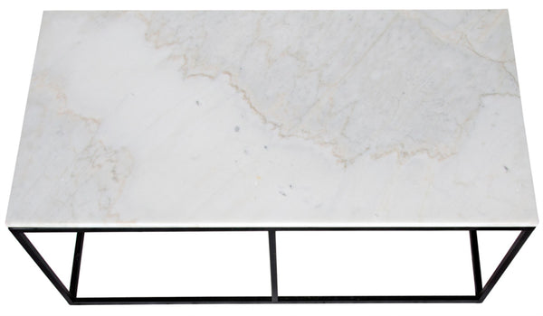 Noir Lois Coffee Table - Luxurious Bianco Crown Marble with Slim Matte Black Iron Frame for Modern Spaces GTAB1002MTB