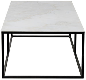 Noir Lois Coffee Table - Luxurious Bianco Crown Marble with Slim Matte Black Iron Frame for Modern Spaces GTAB1002MTB