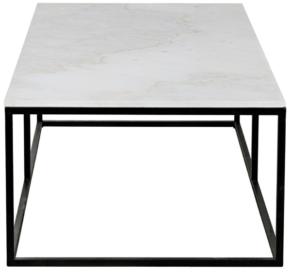 Noir Lois Coffee Table - Luxurious Bianco Crown Marble with Slim Matte Black Iron Frame for Modern Spaces GTAB1002MTB
