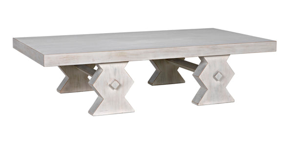 Noir Suzu Coffee Table, Sculptural Mahogany Design with Unique Angled Legs for Modern Living Spaces White Wash GTAB1015WH