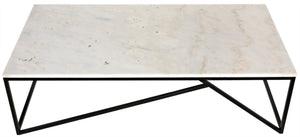 Noir Molimo Coffee Table - Luxurious Bianco Crown Marble & Sleek Matte Black Metal Base for Modern Spaces GTAB1025MTB