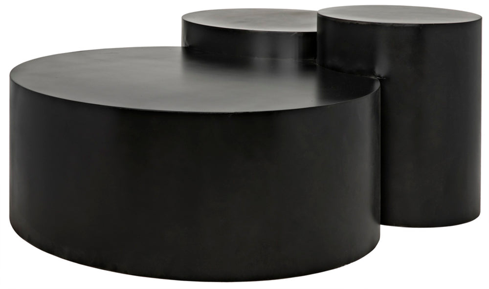 Noir Ella Coffee Table - Industrial-Modern Design with Triple Round Surfaces for Stylish Living Room Storage GTAB1034MTB