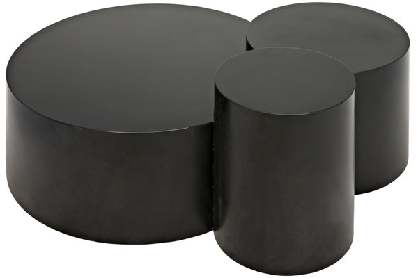 Noir Ella Coffee Table - Industrial-Modern Design with Triple Round Surfaces for Stylish Living Room Storage GTAB1034MTB