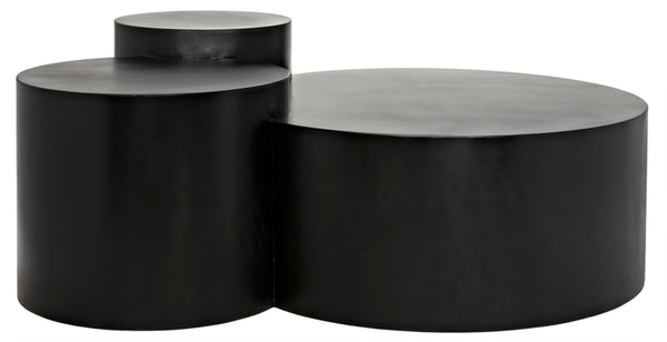 Noir Ella Coffee Table - Industrial-Modern Design with Triple Round Surfaces for Stylish Living Room Storage GTAB1034MTB