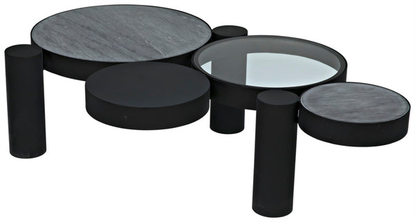 Noir Trypo Sculptural Coffee Table - Multi-Surface Design with Matte Black Finish for Modern Living Spaces GTAB1049MTB
