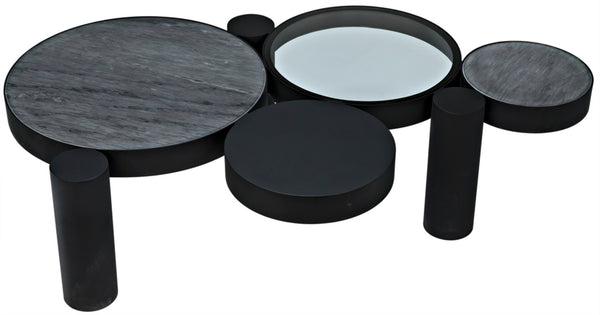 Noir Trypo Sculptural Coffee Table - Multi-Surface Design with Matte Black Finish for Modern Living Spaces GTAB1049MTB