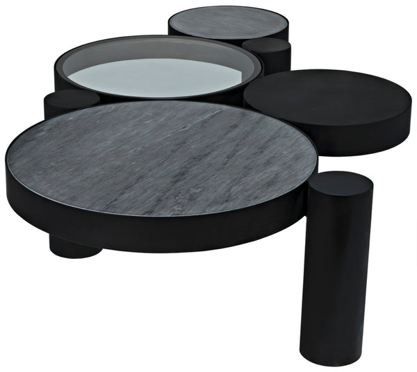 Noir Trypo Sculptural Coffee Table - Multi-Surface Design with Matte Black Finish for Modern Living Spaces GTAB1049MTB