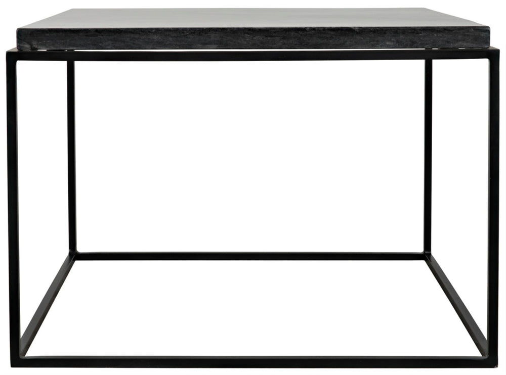 Noir Lomax Coffee Table: Minimalist Night Snow Marble Design with Matte Black Iron Base for Modern Spaces GTAB1055MTB