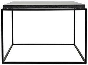Noir Lomax Coffee Table: Minimalist Night Snow Marble Design with Matte Black Iron Base for Modern Spaces GTAB1055MTB