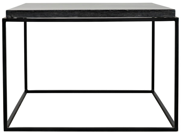 Noir Lomax Coffee Table: Minimalist Night Snow Marble Design with Matte Black Iron Base for Modern Spaces GTAB1055MTB