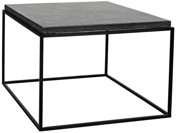 Noir Lomax Coffee Table: Minimalist Night Snow Marble Design with Matte Black Iron Base for Modern Spaces GTAB1055MTB