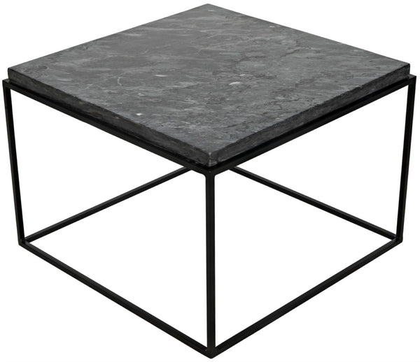 Noir Lomax Coffee Table: Minimalist Night Snow Marble Design with Matte Black Iron Base for Modern Spaces GTAB1055MTB