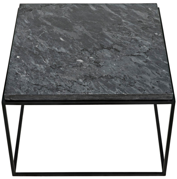 Noir Lomax Coffee Table: Minimalist Night Snow Marble Design with Matte Black Iron Base for Modern Spaces GTAB1055MTB