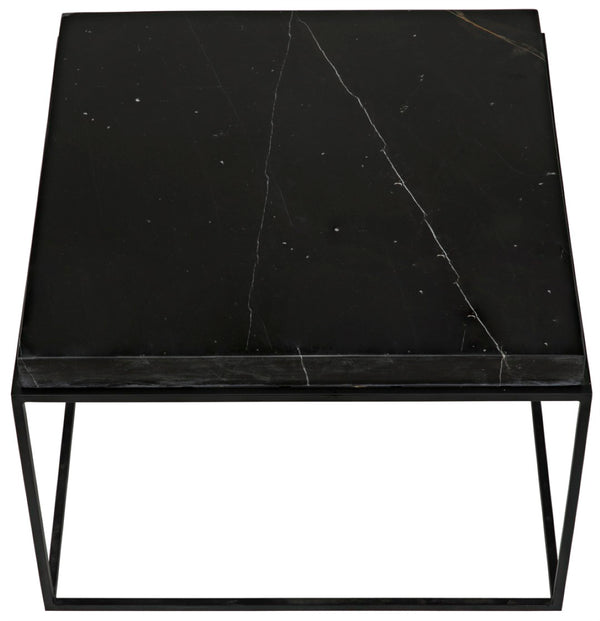 Noir Lomax Coffee Table: Minimalist Night Snow Marble Design with Matte Black Iron Base for Modern Spaces GTAB1055MTB