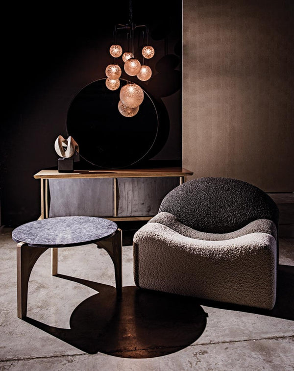 Noir Confucius Coffee Table - Elegant Oval Night Snow Marble & Waxed Elm Base for Modern Living Spaces GTAB1058