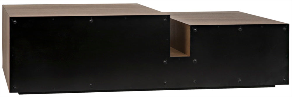 Noir Nido Coffee Table - Elegant Walnut and Matte Black Iron, Bi-Level Design for Modern Living Spaces GTAB1061MTB