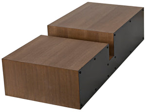 Noir Nido Coffee Table - Elegant Walnut and Matte Black Iron, Bi-Level Design for Modern Living Spaces GTAB1061MTB