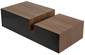 Noir Nido Coffee Table - Elegant Walnut and Matte Black Iron, Bi-Level Design for Modern Living Spaces GTAB1061MTB