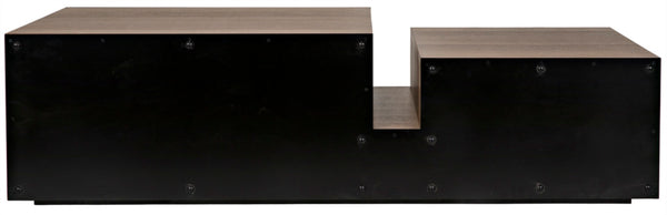 Noir Nido Coffee Table - Elegant Walnut and Matte Black Iron, Bi-Level Design for Modern Living Spaces GTAB1061MTB