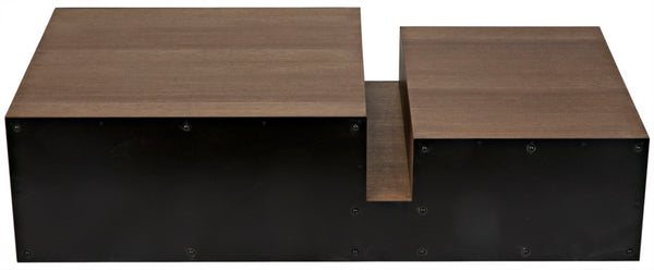 Noir Nido Coffee Table - Elegant Walnut and Matte Black Iron, Bi-Level Design for Modern Living Spaces GTAB1061MTB