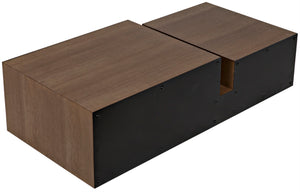 Noir Nido Coffee Table - Elegant Walnut and Matte Black Iron, Bi-Level Design for Modern Living Spaces GTAB1061MTB