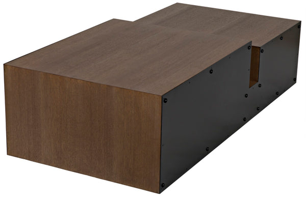 Noir Nido Coffee Table - Elegant Walnut and Matte Black Iron, Bi-Level Design for Modern Living Spaces GTAB1061MTB