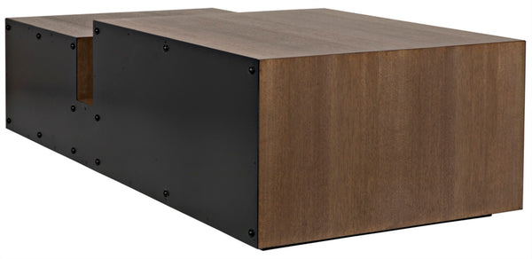 Noir Nido Coffee Table - Elegant Walnut and Matte Black Iron, Bi-Level Design for Modern Living Spaces GTAB1061MTB