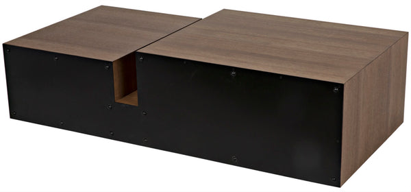 Noir Nido Coffee Table - Elegant Walnut and Matte Black Iron, Bi-Level Design for Modern Living Spaces GTAB1061MTB