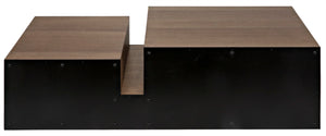 Noir Nido Coffee Table - Elegant Walnut and Matte Black Iron, Bi-Level Design for Modern Living Spaces GTAB1061MTB